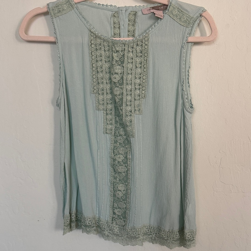 Forever 21 Mint Green Lace Accent Blouse, size S
